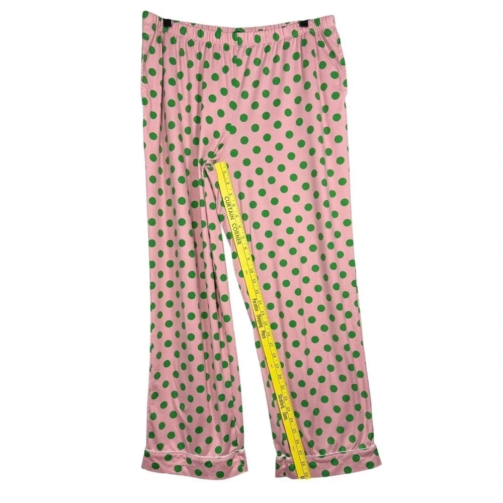 KATE SPADE New York Jersey Pajama Pants, Pink with Green Polka Dots, Size XL